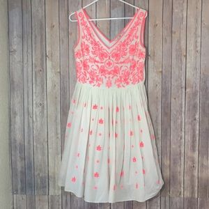 Boden Fit Flare Pink White Embroidered Dress - 8R
